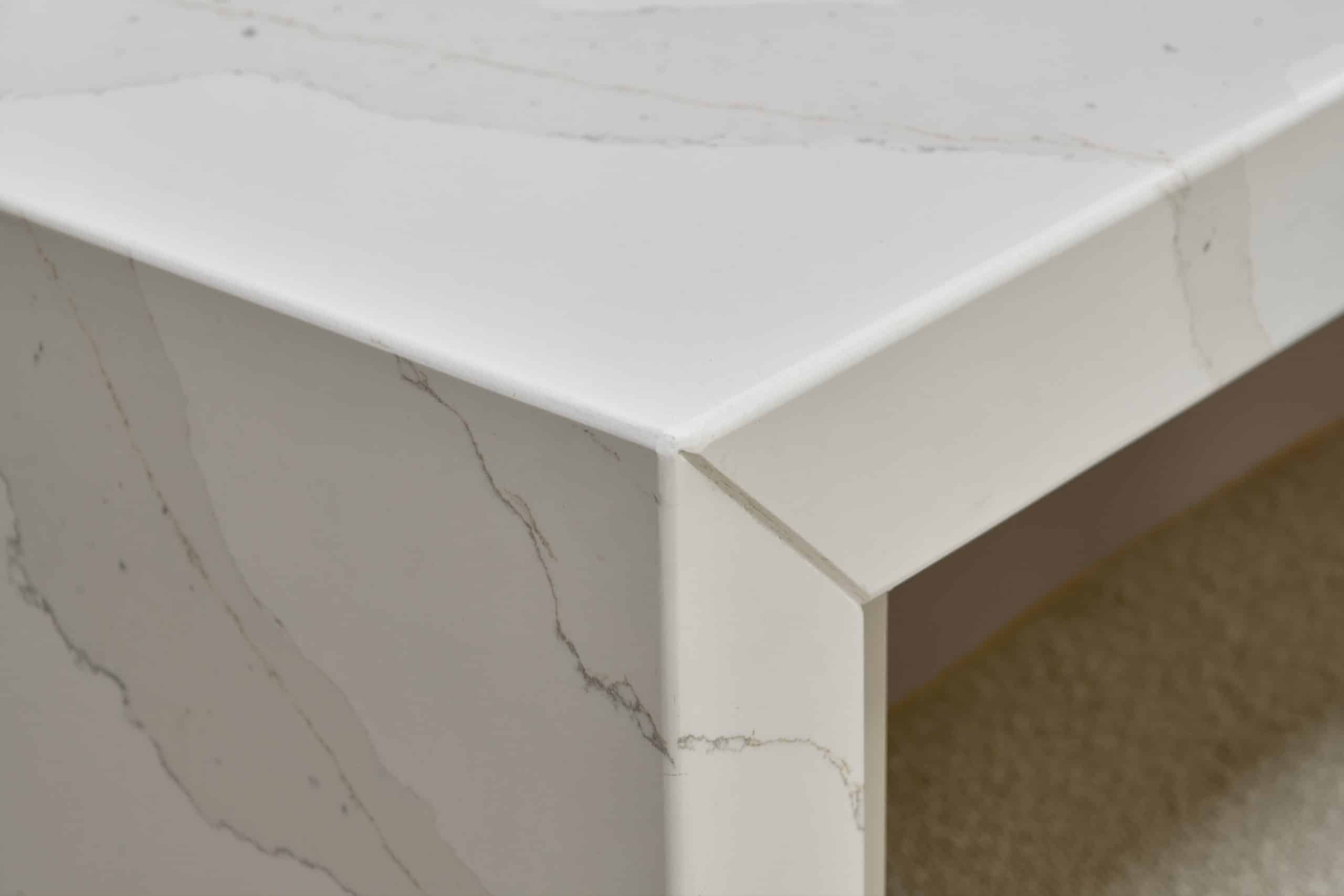 White handmade luxury bespoke Shaker kitchen with white marble worktop in Kent